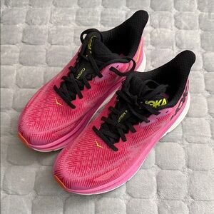 Hoka Women's Vibrant Pink Athletic Shoes, Clifton 9